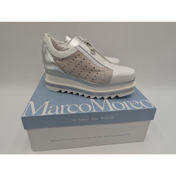 NIB Marco Moreo Milano Penelope Sand Suede Platform Sneakers Size 38 - Picture 1 of 8